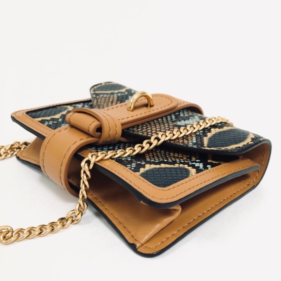 Chloe Mini Aby Chain Snake Python Print Brown Leather Shoulder Bag - Picture 7 of 15